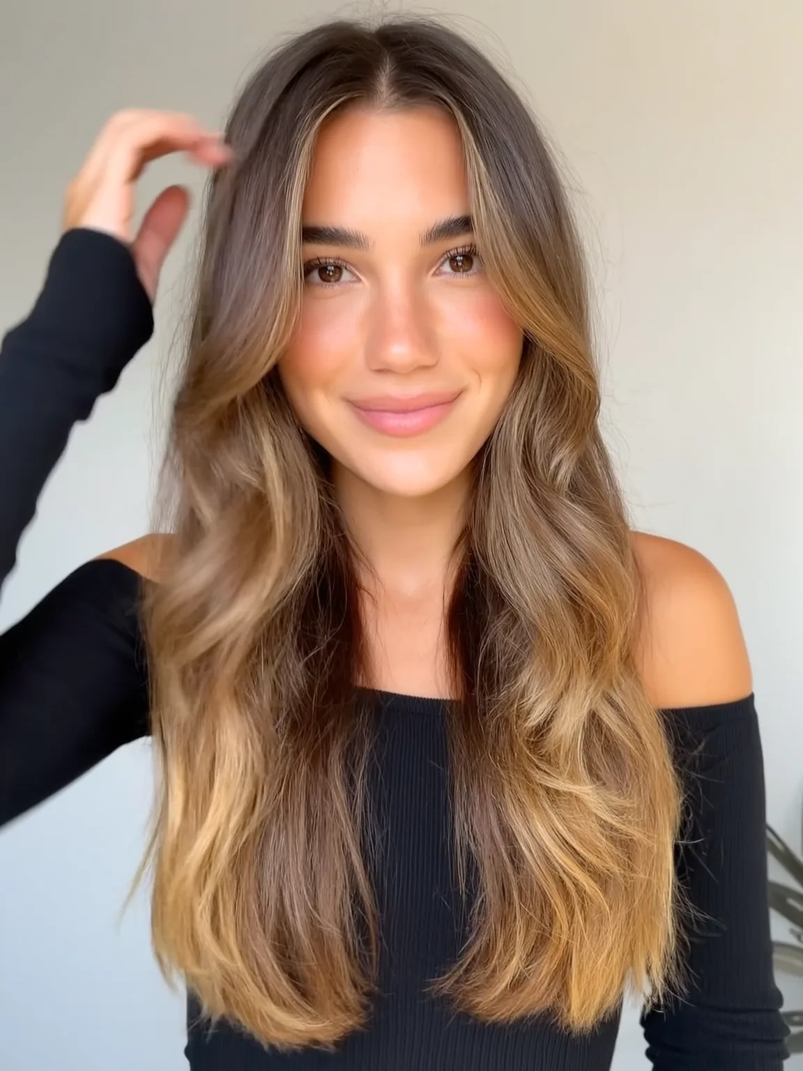 golden brown balayage long layers